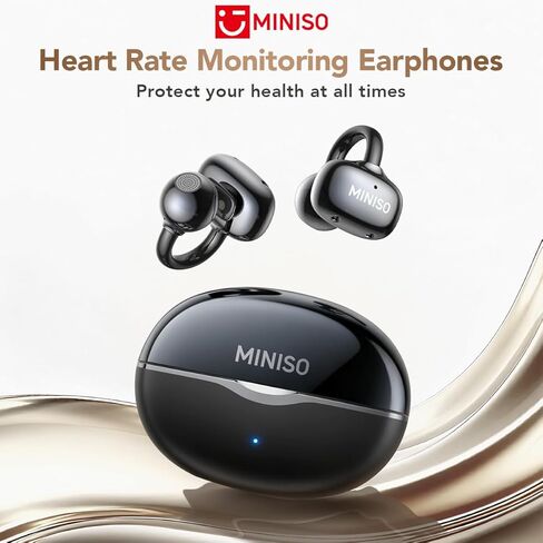 MINISO MS503 AI Translation Earbuds Real Time, 135 Languages Heart Rate Clip-On Earbuds, Bluetooth 6.0 Translating Ear Buds for Sport Travel Learning, IPX5 Waterproof, 48H Playtime (Black) in Kuwait
