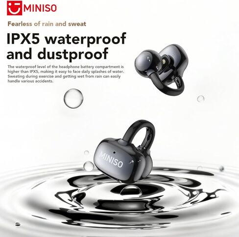 MINISO MS503 AI Translation Earbuds Real Time, 135 Languages Heart Rate Clip-On Earbuds, Bluetooth 6.0 Translating Ear Buds for Sport Travel Learning, IPX5 Waterproof, 48H Playtime (Black) in Kuwait