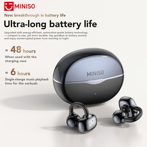 MINISO MS503 AI Translation Earbuds Real Time, 135 Languages Heart Rate Clip-On Earbuds, Bluetooth 6.0 Translating Ear Buds for Sport Travel Learning, IPX5 Waterproof, 48H Playtime (Black) in Kuwait