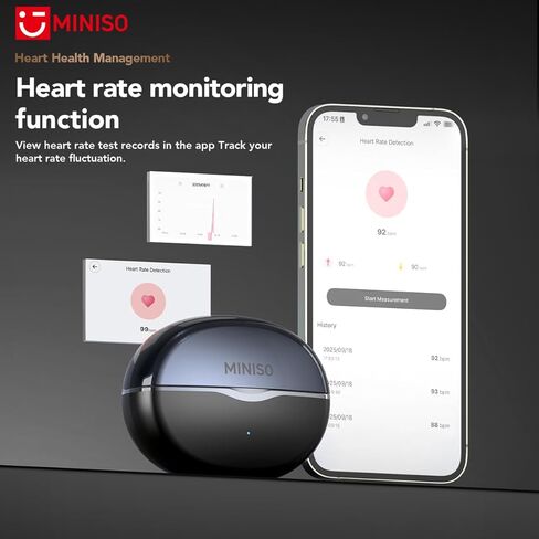 MINISO MS503 AI Translation Earbuds Real Time, 135 Languages Heart Rate Clip-On Earbuds, Bluetooth 6.0 Translating Ear Buds for Sport Travel Learning, IPX5 Waterproof, 48H Playtime (Black) in Kuwait