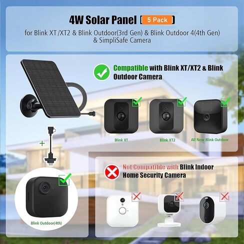 مجموعة من 5 ألواح شمسية من Rhorawill لكاميرا Blink Outdoor 2K+/4(الجيل الرابع)/الأماكن الخارجية (الجيل الثالث) XT3 وXT2/XT (غير متضمنة)/كاميرا Blink الخارجية، لوحة شمسية مع قابس مطاطي لكابل بطول 13.1 قدم in Kuwait