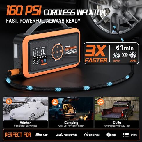 4000A Jump Starter with 160PSI Air Compressor and 65W Fast Charger, 88.8Wh 12V Portable Car Battery Booster Jump Box (10.0L Gas/10.0L Diesel) with Heavy-Duty Jumper Cables, Tire Inflator, LED Light in Saudi Arabia