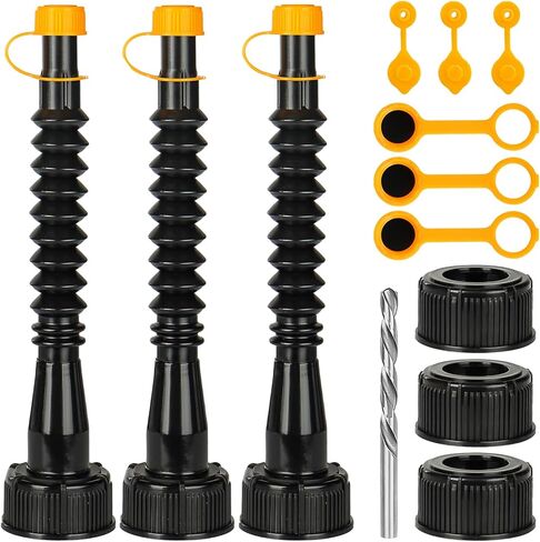Qilinba Gas Can Spout Replacement 5 Kits, Gas Can Nozzle Replace Set for most 1/2/5 Gallon Gas Cans, Upgraded Fuel Containers Spout with Flexible Nozzle, Vent Cap, Thick Rubber Pad, Spout Cover, Black in Saudi Arabia