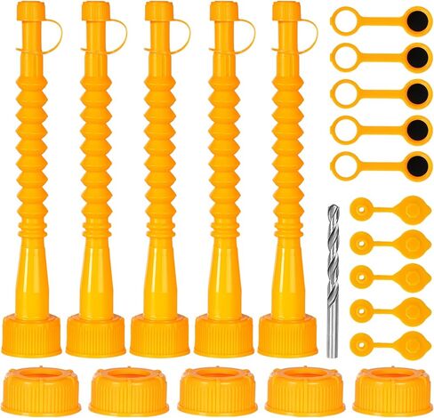 Qilinba Gas Can Spout Replacement 5 Kits, Gas Can Nozzle Replace Set for most 1/2/5 Gallon Gas Cans, Upgraded Fuel Containers Spout with Flexible Nozzle, Vent Cap, Thick Rubber Pad, Spout Cover, Black in Saudi Arabia