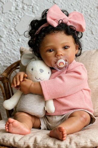 WOOROY Reborn Baby Doll Black Girl, 18 Inch Realistic African American Newborn Real Life Baby Doll, Handmade Realistic Vinyl Lifelike Baby Doll with Clothes for Kids and Collectors in Saudi Arabia