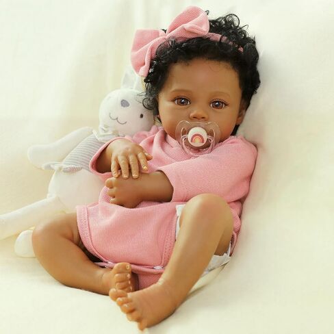 WOOROY Reborn Baby Doll Black Girl, 18 Inch Realistic African American Newborn Real Life Baby Doll, Handmade Realistic Vinyl Lifelike Baby Doll with Clothes for Kids and Collectors in Saudi Arabia