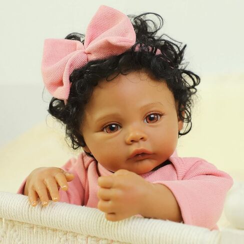 WOOROY Reborn Baby Doll Black Girl, 18 Inch Realistic African American Newborn Real Life Baby Doll, Handmade Realistic Vinyl Lifelike Baby Doll with Clothes for Kids and Collectors in Saudi Arabia