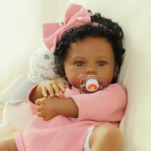 WOOROY Reborn Baby Doll Black Girl, 18 Inch Realistic African American Newborn Real Life Baby Doll, Handmade Realistic Vinyl Lifelike Baby Doll with Clothes for Kids and Collectors in Saudi Arabia