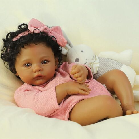 WOOROY Reborn Baby Doll Black Girl, 18 Inch Realistic African American Newborn Real Life Baby Doll, Handmade Realistic Vinyl Lifelike Baby Doll with Clothes for Kids and Collectors in Saudi Arabia