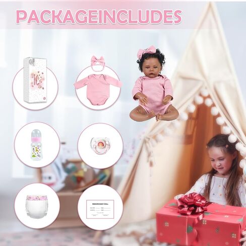 WOOROY Reborn Baby Doll Black Girl, 18 Inch Realistic African American Newborn Real Life Baby Doll, Handmade Realistic Vinyl Lifelike Baby Doll with Clothes for Kids and Collectors in Saudi Arabia