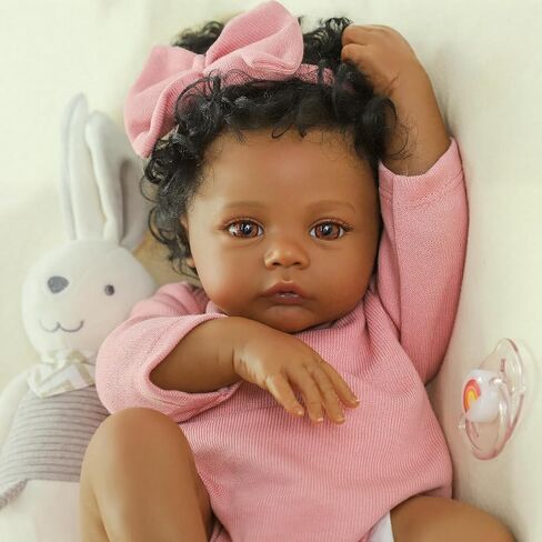 WOOROY Reborn Baby Doll Black Girl, 18 Inch Realistic African American Newborn Real Life Baby Doll, Handmade Realistic Vinyl Lifelike Baby Doll with Clothes for Kids and Collectors in Saudi Arabia