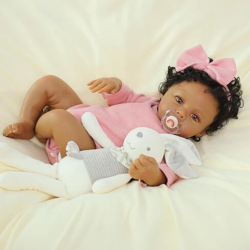 WOOROY Reborn Baby Doll Black Girl, 18 Inch Realistic African American Newborn Real Life Baby Doll, Handmade Realistic Vinyl Lifelike Baby Doll with Clothes for Kids and Collectors in Saudi Arabia