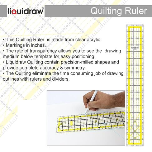 Liquidraw Quilting Ruler - 2.5" x 18" | Transparent Acrylic | Clear, Bold Imperial Measurement Markings | Patchwork Rectangle Quilting Template | Ideal for Quilting, Sewing & Cutting in Kuwait