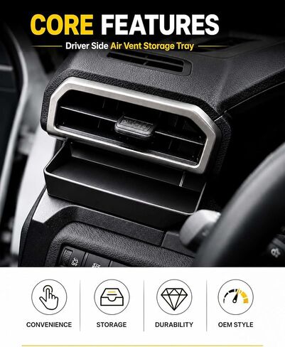 صينية تخزين فتحة تهوية جانب السائق لملحقات Toyota Tacoma 2024 2025 2026 وملحقات Toyota 4Runner 2025 2026، صندوق منظم تخزين إضافي لبطاقة العملات المعدنية الرئيسية (مع شريط مطبق مسبقًا) in Kuwait