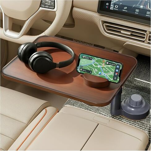Car Tray Table & Car Laptop Desk, Height-Adjustable 360° Rotating Wood Car Laptop Mount, Steering Wheel Tray, Cup Holder Table,Compatible with Tesla & Most Vehicles Walnut in Kuwait