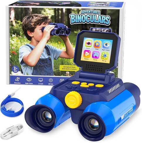 Kids Binoculars with Night Vision Camera, 10X Zoom Digital Adventures Telescope with 2.4" IPS Screen, Nature Explorer STEM Toys for Bird Watching Camping, Gifts for Boys Girls Age 4-12 - Blue in Saudi Arabia