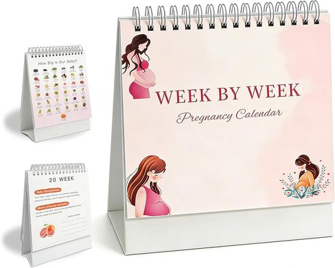 Weekly Pregnancy Calendar pregnancy diary Unique Pregnancy Gifts for Expecting Moms - Baby Growth Tracker Flip Desk Calendar with Fruit Size Illustrations & Development Facts in Saudi Arabia