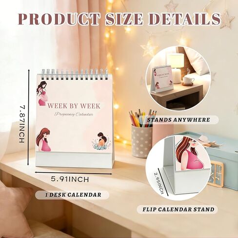Weekly Pregnancy Calendar pregnancy diary Unique Pregnancy Gifts for Expecting Moms - Baby Growth Tracker Flip Desk Calendar with Fruit Size Illustrations & Development Facts in Saudi Arabia