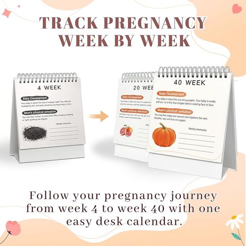 Weekly Pregnancy Calendar pregnancy diary Unique Pregnancy Gifts for Expecting Moms - Baby Growth Tracker Flip Desk Calendar with Fruit Size Illustrations & Development Facts in Saudi Arabia