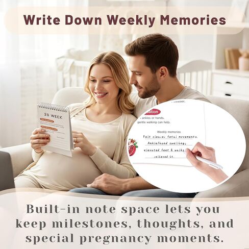Weekly Pregnancy Calendar pregnancy diary Unique Pregnancy Gifts for Expecting Moms - Baby Growth Tracker Flip Desk Calendar with Fruit Size Illustrations & Development Facts in Saudi Arabia