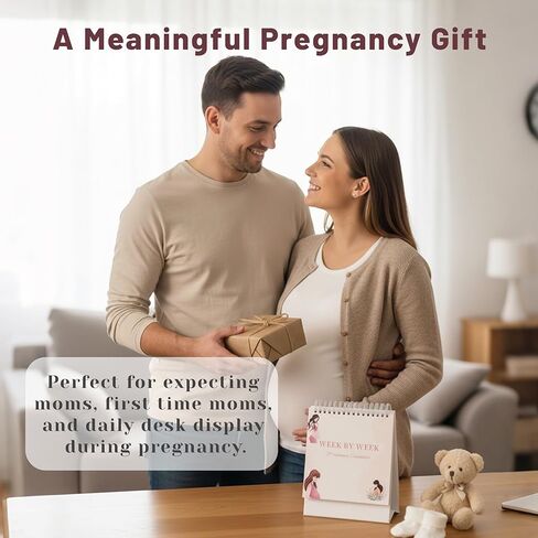 Weekly Pregnancy Calendar pregnancy diary Unique Pregnancy Gifts for Expecting Moms - Baby Growth Tracker Flip Desk Calendar with Fruit Size Illustrations & Development Facts in Saudi Arabia