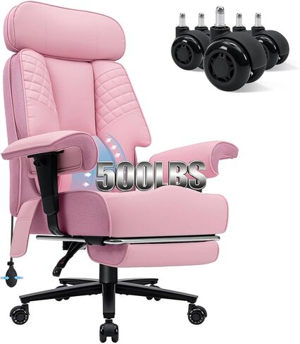 HOFFREE Big and Tall Office Chair 500lbs for Heavy People Executive Office Desk Chair with Wide Seat PU Leather Computer Chair with Adjustable Lumbar Support Pink in Saudi Arabia