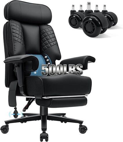 HOFFREE Big and Tall Office Chair 500lbs for Heavy People Executive Office Desk Chair with Wide Seat PU Leather Computer Chair with Adjustable Lumbar Support Pink in Saudi Arabia