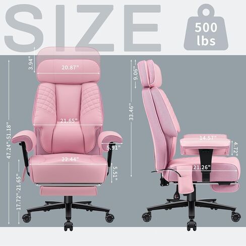 HOFFREE Big and Tall Office Chair 500lbs for Heavy People Executive Office Desk Chair with Wide Seat PU Leather Computer Chair with Adjustable Lumbar Support Pink in Saudi Arabia