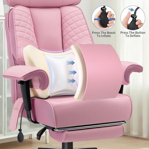 HOFFREE Big and Tall Office Chair 500lbs for Heavy People Executive Office Desk Chair with Wide Seat PU Leather Computer Chair with Adjustable Lumbar Support Pink in Saudi Arabia