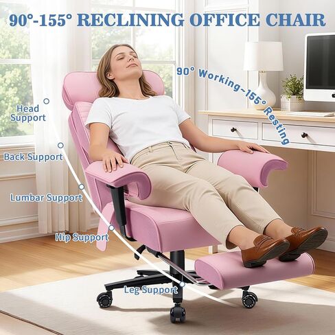 HOFFREE Big and Tall Office Chair 500lbs for Heavy People Executive Office Desk Chair with Wide Seat PU Leather Computer Chair with Adjustable Lumbar Support Pink in Saudi Arabia