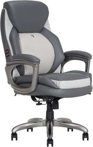 Sharper Image S-600 Active Lumbar Heated Ergonomic Bonded Leather Swivel Executive Massage Chair, Gray (60098-GRY) in Saudi Arabia