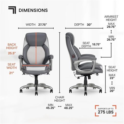 Sharper Image S-600 Active Lumbar Heated Ergonomic Bonded Leather Swivel Executive Massage Chair, Gray (60098-GRY) in Saudi Arabia