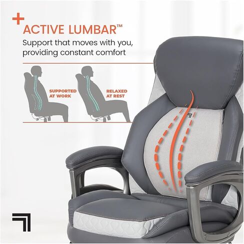 Sharper Image S-600 Active Lumbar Heated Ergonomic Bonded Leather Swivel Executive Massage Chair, Gray (60098-GRY) in Saudi Arabia
