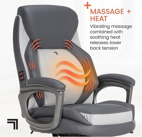 Sharper Image S-600 Active Lumbar Heated Ergonomic Bonded Leather Swivel Executive Massage Chair, Gray (60098-GRY) in Saudi Arabia