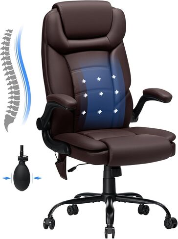 Executive Office Chair Big and Tall 450lbs Heavy Duty Office Chair with Adjustable Lumbar Support High Back Ergonomic Home Computer Leather Chair with Padded Flip-up Arms for Heavy People,Black in Saudi Arabia