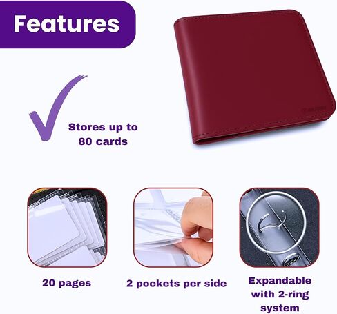 Tarot Card Binder PU Leather – Holds 80 Cards, Zippered Storage Case for Tarot & Oracle Cards – Portable Album with Expandable Sleeves, Double-Sided Sheets (Wine Red) in Saudi Arabia