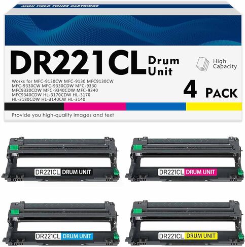استبدال وحدة الطبل لـ Brother DR221CL DR-221CL لطابعة MFC-9130CW MFC-9330CW MFC-9330CDW MFC-9340CDW HL-3170CDW HL-3180CDW HL-3140CW DCP-9020CDN (ليس حبر) (أسود سماوي أصفر أرجواني) in Kuwait