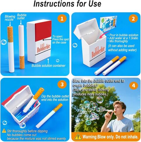 Bubble Cigarette Pack (2 Pack) – Realistic Fake Cigarette Bubble Blower, Mini Cigarette Bubbles Maker for Stress Relief, Fun Party Gift for Adults in Saudi Arabia