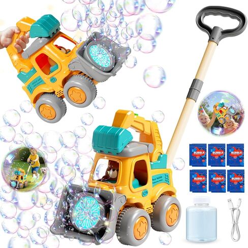 Bubble Machine for Toddlers 3-6: Construction Truck Bubble Lawn Mover, 2-in-1 Handheld Push Automatic Bubble Blower with Led Lights USB Rechargeable, Bubbles Toy for Kids Boy Girl 3-6 Year Old in Kuwait