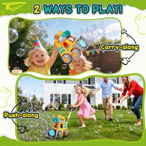 Bubble Machine for Toddlers 3-6: Construction Truck Bubble Lawn Mover, 2-in-1 Handheld Push Automatic Bubble Blower with Led Lights USB Rechargeable, Bubbles Toy for Kids Boy Girl 3-6 Year Old in Kuwait