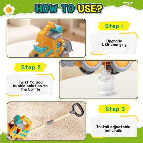 Bubble Machine for Toddlers 3-6: Construction Truck Bubble Lawn Mover, 2-in-1 Handheld Push Automatic Bubble Blower with Led Lights USB Rechargeable, Bubbles Toy for Kids Boy Girl 3-6 Year Old in Kuwait