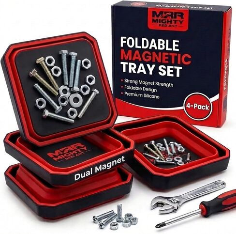 Collapsible Magnetic Parts Tray Set – 4 Pcs Silicone Parts Tray Dual-Sided Magnetic Plate, Automotive Tools for Screws, Nuts, Bolts, & Small Metal Parts Holder – 5x3x5 Inches, Black in Saudi Arabia