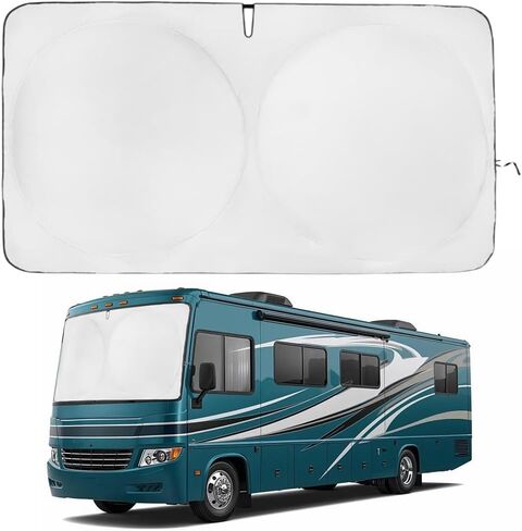 Windshield Sun Shade | fits RV Class-A | Certified 99.87% UVB & 99.02% UVA Protection Sun Shade. Award Winning Sunshade for Car Windshield with Patented Technology. Car Window Shades by Kinder Fluff in Saudi Arabia