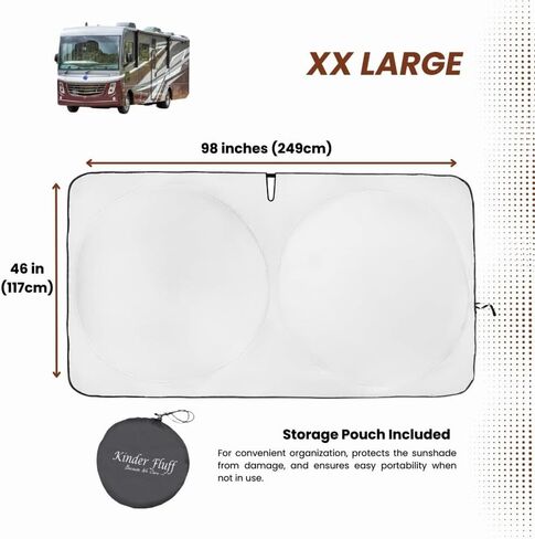 Windshield Sun Shade | fits RV Class-A | Certified 99.87% UVB & 99.02% UVA Protection Sun Shade. Award Winning Sunshade for Car Windshield with Patented Technology. Car Window Shades by Kinder Fluff in Saudi Arabia