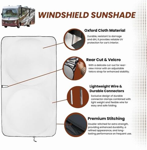 Windshield Sun Shade | fits RV Class-A | Certified 99.87% UVB & 99.02% UVA Protection Sun Shade. Award Winning Sunshade for Car Windshield with Patented Technology. Car Window Shades by Kinder Fluff in Saudi Arabia