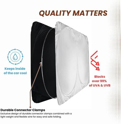 Windshield Sun Shade | fits RV Class-A | Certified 99.87% UVB & 99.02% UVA Protection Sun Shade. Award Winning Sunshade for Car Windshield with Patented Technology. Car Window Shades by Kinder Fluff in Saudi Arabia