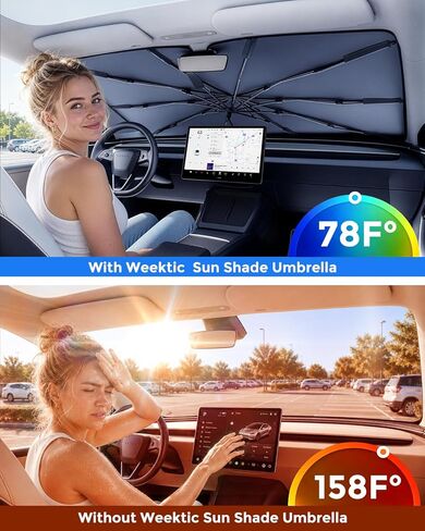 [2026 Upgrade] Weektic Windshield Sun Shade Umbrella, [Double Thickened Ice Crystal Coating] Sun & Heat Protection, Keep Vehicle Cool & Protect Interior, Zero Light Leakage Medium 57" L x 31" W in Saudi Arabia