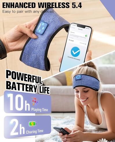 Voerou Sleep Headphones Wireless Bluetooth - سماعات رأس قابلة للتعديل قابلة للغسل للنوم، أدوات تقنية للنوم الجانبي، التمرين، الركض، اليوغا، الأرق، السفر، التأمل in Kuwait