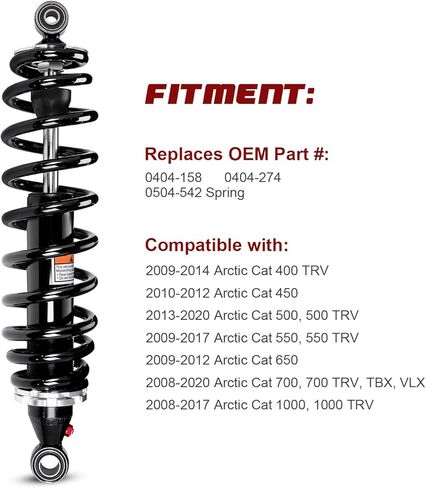 Monotube Rear Shocks, Shock Absorber, Struts for Arctic Cat 400TRV, 450, 500, 550, 650, 700, TBX, VLX and 1000, 1000 TRV, OEM: 0404-158, 0404-274, 0504-542 Spring; Amortiguadores para Arctic Cat in Saudi Arabia