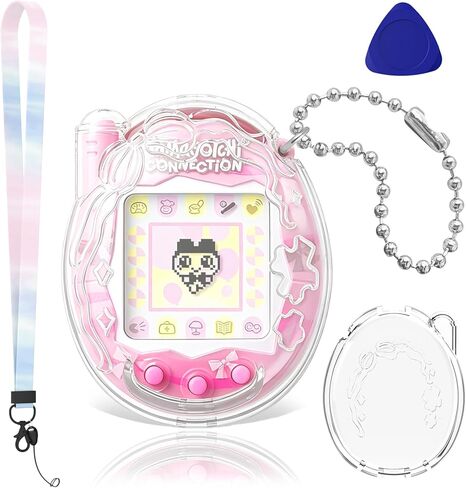 OAJ لحقيبة اتصال Tamagotchi، 3 قطع مع حبل وسلسلة وعروة. حافظة واقية شفافة من البولي كربونات، مناسبة للحيوانات الأليفة الافتراضية، ومتوافقة مع الأطفال والكبار in Kuwait